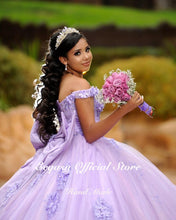 Load image into Gallery viewer, Ball Gown Lavender Quinceanera Dresses Off Shoulder Lace Flowers Crystal Princess Sweet 16 Dress Mexican Prom Party Gowns
