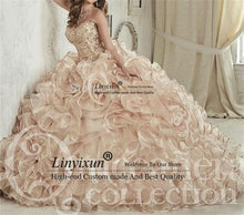 Load image into Gallery viewer, Luxurious Champagne Ball Gown Quinceanera Dresses Embroidery Crystals Floor-Length Vestidos De 15 Anos Pruffy Sweet 16 Dresses
