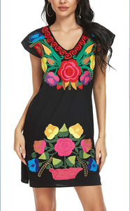 Vestido Dress Artesanal Black Negro Premium Handmade Mexican Blouse Hand Embroidered Blouse