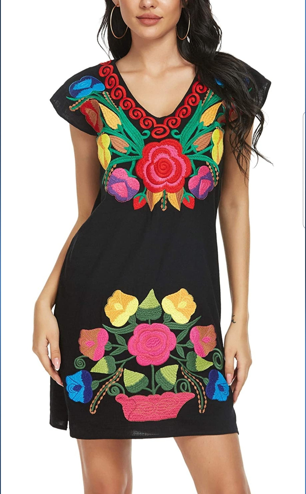 Vestido Dress Artesanal Black Negro Premium Handmade Mexican Blouse Hand Embroidered Blouse