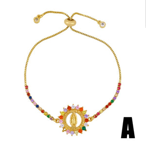 Multicolor Virgin Mary Bracelets For Women Round Crystal Bracelets Pendant Zirconia Gold Filled Christian Jewelry brtc09