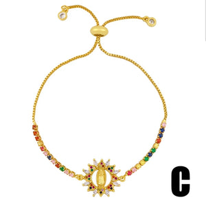 Multicolor Virgin Mary Bracelets For Women Round Crystal Bracelets Pendant Zirconia Gold Filled Christian Jewelry brtc09