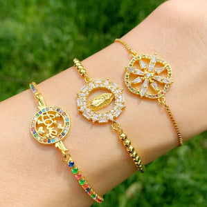 Gold Filled Virgin Mary Bracelets For Women Multicolor Crystal Love Letter Charm Bracelet Cubic Zirconia Rainbow Jewelry brtc15