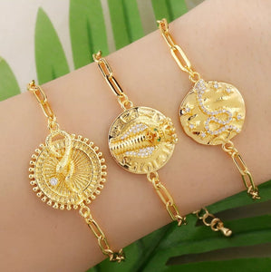 Gold Chain Snake Bracelets For Women Crystal Round White Stone Charm Bracelet CZ Zirconia Statement Jewelry Gifts brtc55