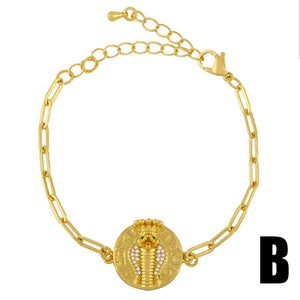 Gold Chain Snake Bracelets For Women Crystal Round White Stone Charm Bracelet CZ Zirconia Statement Jewelry Gifts brtc55