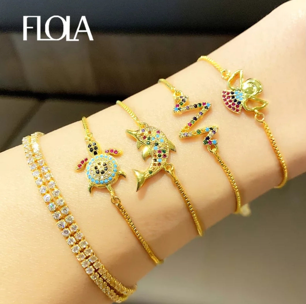 Lightning Charms Gold Bracelets for Women Crystal Tennis Turtle Bracelets Angel CZ Cubic Zirconia Rainbow Jewelry brtb94