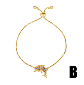 Lightning Charms Gold Bracelets for Women Crystal Tennis Turtle Bracelets Angel CZ Cubic Zirconia Rainbow Jewelry brtb94