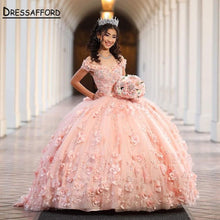 Load image into Gallery viewer, Pink Quinceanera Dresses  Sweetheart Ball Gown Vestidos De 15 Anos Fashion 3D Flower Tulle Sweet 16 Princess Party Gown
