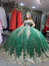 Load image into Gallery viewer, Sparkly Sequined Appliques Ball Gown Quinceanera Dresses Off The Shoulder Tassel Sweet 16 Prom Dress vestidos de 15 años
