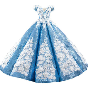 Sky Blue Quinceanera Dresses Ball Gown Off The Shoulder Sequins Appiques Puffy Mexican Sweet 16 Dresses 15 Anos