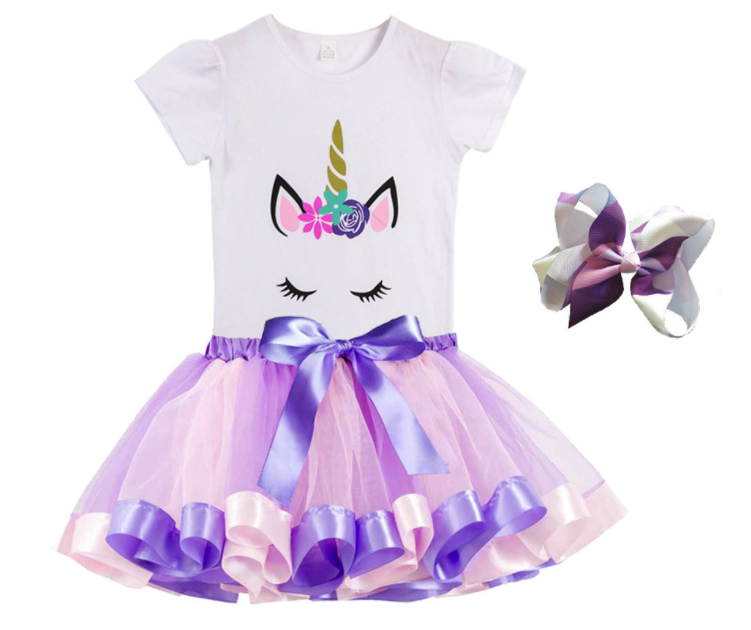 Premium Unicorn Dress Birthday Girls Costume – Bow, Tutu Skirt Dress, - Unicorn Gifts for Girls