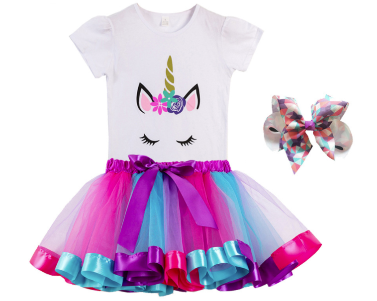 Premium Unicorn Dress Birthday Girls Costume – Bow, Tutu Skirt Dress, - Unicorn Gifts for Girls