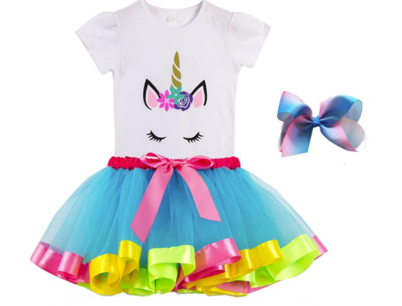 Premium Unicorn Dress Birthday Girls Costume – Bow, Tutu Skirt Dress, - Unicorn Gifts for Girls