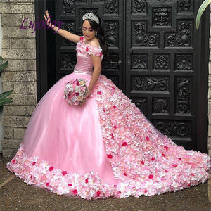 Pink Quinceanera Dresses Ball Gown Plus Size Flowers Puffy Masquerade Debutante 15 year old Sixteen Sweet 16 Dress Prom Dress