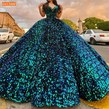 Load image into Gallery viewer, Sequined Ball Gown Prom Dress Real Photos Lace Up Formal Party Dresses Long Women Vestidos De Fiesta Largos Elegantes De Gala
