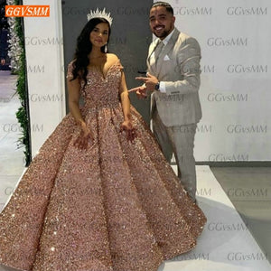 Sequined Ball Gown Prom Dress Real Photos Lace Up Formal Party Dresses Long Women Vestidos De Fiesta Largos Elegantes De Gala