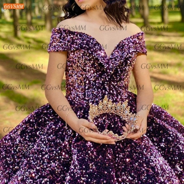 Sequined Ball Gown Prom Dress Real Photos Lace Up Formal Party Dresses Long Women Vestidos De Fiesta Largos Elegantes De Gala