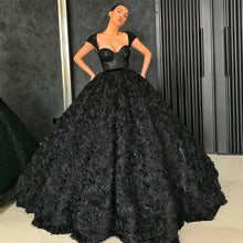 Load image into Gallery viewer, Black Ball Gown Prom Dresses 2021 3D Rose Flowers Sequins Lace Top Dubai Party Gowns Black Girl Quinceanera Dress
