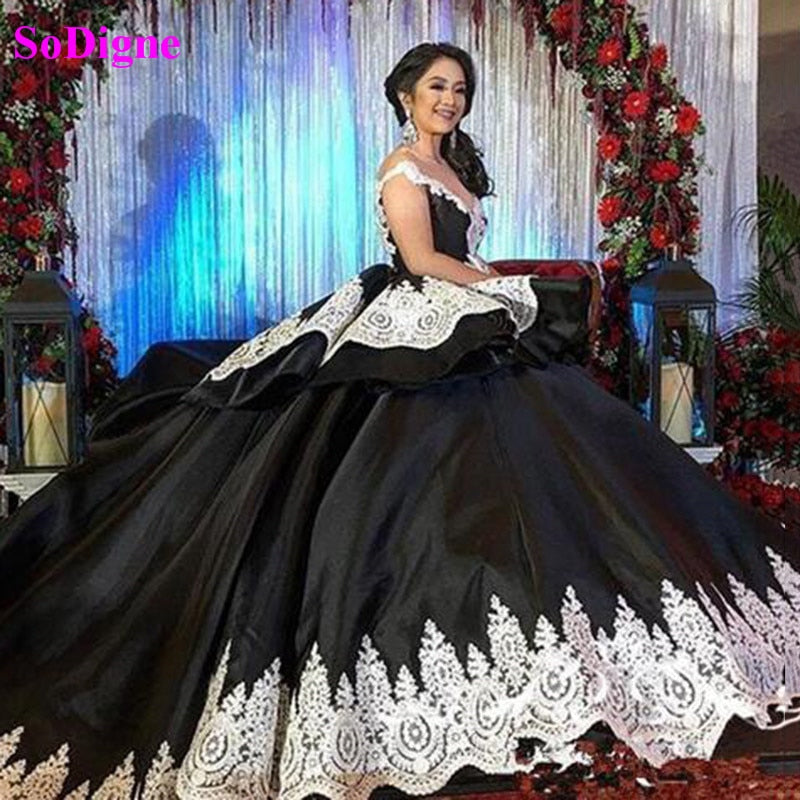 SoDigne Embroidery Charro Quinceanera Dresses With Sleeves Ball Gown Lace Appliques Princess Sweet 16 Girls