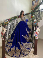 Load image into Gallery viewer, Vestidos De 15 Años Royal Blue Quinceanera Dresses With Detachable Sleeves Lace Applique Sweet 16 Dress Mexican Prom Gowns 2021
