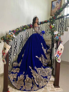 Vestidos De 15 Años Royal Blue Quinceanera Dresses With Detachable Sleeves Lace Applique Sweet 16 Dress Mexican Prom Gowns 2021