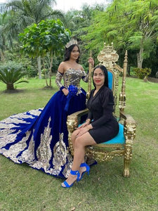 Vestidos De 15 Años Royal Blue Quinceanera Dresses With Detachable Sleeves Lace Applique Sweet 16 Dress Mexican Prom Gowns 2021