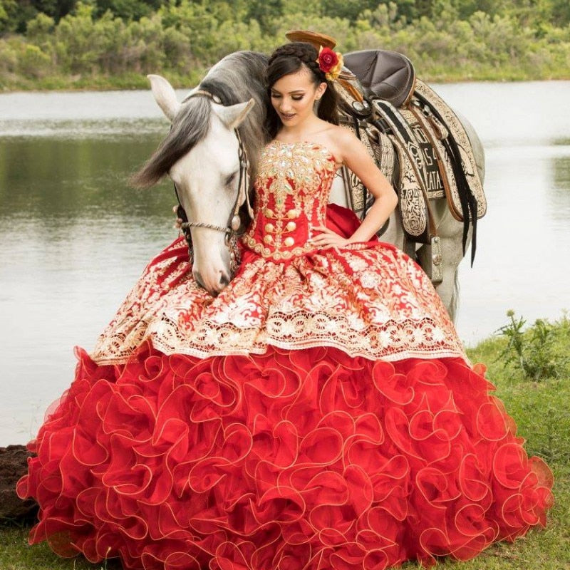 vestidos de fiesta Red Mexican Quinceanera Dresses 2021 Lace Appliqued Crystal Beaded Sweet 16 Dress vestidos de XV 15 años