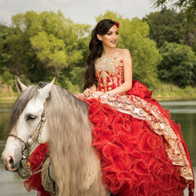 Load image into Gallery viewer, vestidos de fiesta Red Mexican Quinceanera Dresses 2021 Lace Appliqued Crystal Beaded Sweet 16 Dress vestidos de XV 15 años
