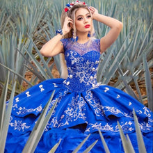 Load image into Gallery viewer, Royal Blue Embroidered Lace Quinceanera Dress Sheer Scoop Neck vestidos de quinceañera Organza Skirt Sweet 16 Dress Vestidos
