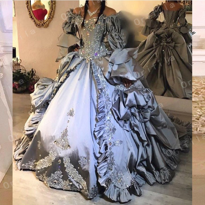 Fantasy Princess Gothic Quinceanera Dresses with Long Sleeves Off the Shoulder Lace Hallowmas Prom Party Gown vestidos de 15 año