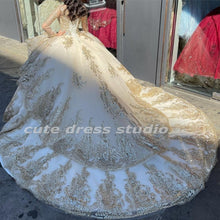 Load image into Gallery viewer, Sparkle Vestidos De 15 Años Gold Sequin Quinceanera Dresses Long Sleeves Beading Charro Mexican Sweet 16 Gowns Court Train
