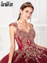 Load image into Gallery viewer, Charro Vestido De15 Años Burgundy Quinceanera Dresses Lace Applique Sequin Mexican Sweet 16 Birthday Prom Gowns Backless
