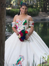 Load image into Gallery viewer, Cara&amp;Alan Charro Embroidery Quinceanera Dresses Off the Shoulder Vestido De XV Años 2021 Sweet 16 Prom Gowns
