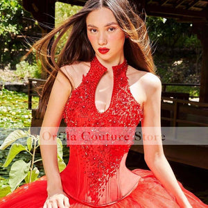 Charro Red Quinceanera Dresses 2021 Lace Appliques Pageant Sweet 15 Birthday Wear Mexican vestidos de XV años abiti da cerimonia