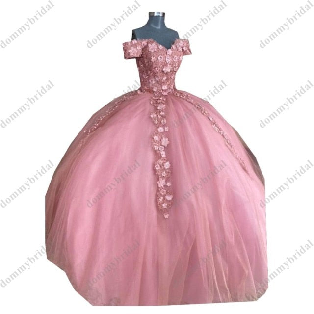 Romantic Dusty Pink Off the shoulder  Cheap Ball Gown Dresses for Quinceanera Formal Birthday Party 15 Anos XV Charro