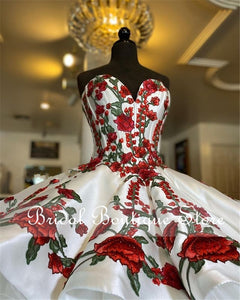 Gorgeous Charro Quinceanera Dresses Sweetheart Flowers Embroidery Satin Ball Gown Sweet 16 Dress