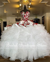 Load image into Gallery viewer, Gorgeous Charro Quinceanera Dresses Sweetheart Flowers Embroidery Satin Ball Gown Sweet 16 Dress
