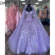 Load image into Gallery viewer, Mexican Vestido De 15 Anos Lilac Charro Quinceanera Dresses with Cloak Lace Applqiued Corset Sweet 16 Dress Abiti Da Cerimonia
