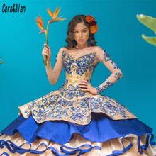 Load image into Gallery viewer, Charro Vestido Mexicano Two Pieces Quinceanera Dress Beading Embroidery Ruffles Skirt Sweet 16 Corset Dress vestidos de XV años
