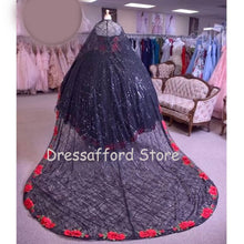 Load image into Gallery viewer, Black Quinceanera Dresses Charro Floral Embroidered Off The Shoulder Sweet 16 Dress Mexican Theme
