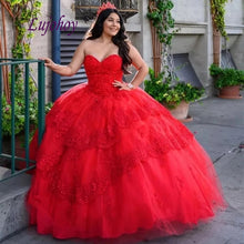 Load image into Gallery viewer, Elegant Red Quinceanera Dresses Ball Gown Mexican Off Shoulder Princess Masquerade Long Sweet 16 Prom Dress 15 year old
