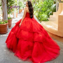 Load image into Gallery viewer, Elegant Red Quinceanera Dresses Ball Gown Mexican Off Shoulder Princess Masquerade Long Sweet 16 Prom Dress 15 year old
