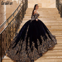 Load image into Gallery viewer, Vestidos De 15 Años Navy Blue Quinceanera Dresses with Detachable Sleeves Lace Applique Sweet 16 Dress Mexican Prom Gowns 2021
