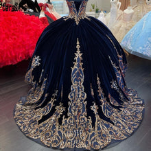 Load image into Gallery viewer, Vestidos De 15 Años Navy Blue Quinceanera Dresses with Detachable Sleeves Lace Applique Sweet 16 Dress Mexican Prom Gowns 2021
