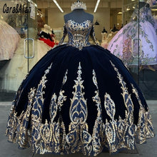 Load image into Gallery viewer, Vestidos De 15 Años Navy Blue Quinceanera Dresses with Detachable Sleeves Lace Applique Sweet 16 Dress Mexican Prom Gowns 2021
