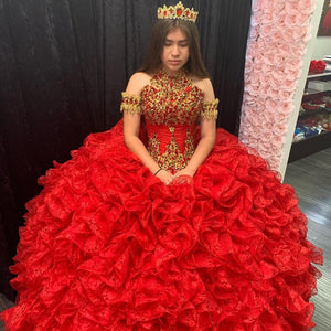 Gorgeous Ball Gown Quinceanera Dresses Red Beads Prom Gowns vestidos de quinceañera Mexican Evening Party Gowns