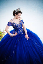 Load image into Gallery viewer, Royal Blue Beads Crystal Quinceanera Dresses Puffy Skirt Vestidos Para XV Años Sweet 16 Dress robe de soirée

