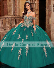 Load image into Gallery viewer, 2021 Green Quinceanera Dresses with Floral Applique Sweetheart Sweet 16 Ball Gown Prom Dress vestidos de 15 años
