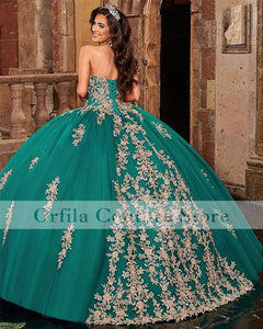 2021 Green Quinceanera Dresses with Floral Applique Sweetheart Sweet 16 Ball Gown Prom Dress vestidos de 15 años