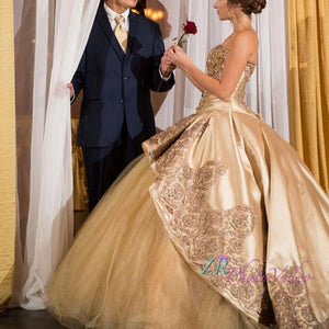 Gold Ball Gown Quinceanera Dress Lace Applique Beaded Sweet 16 Dress vestido de 15 anos off the Shoulder  Pageant Party Gowns